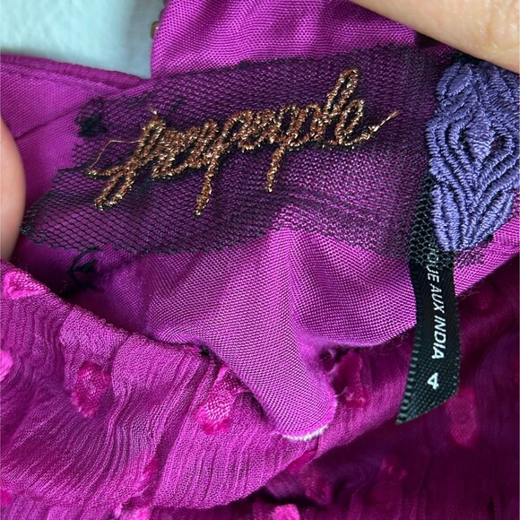 NWT Free People Jeweled Chevron Mini Dress Fuchsia Pink Beaded Swiss Dot 4 Flaw - Picture 12 of 16